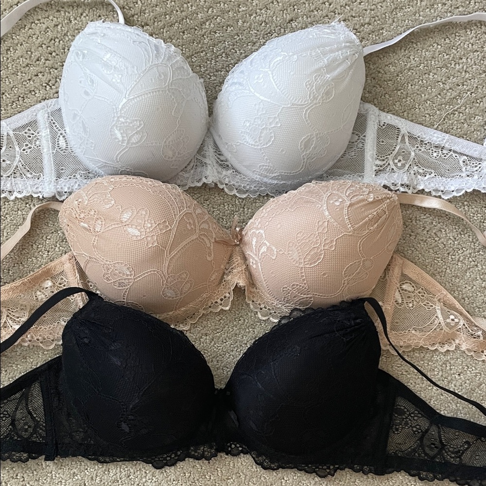 Lace Bras - White, Cream, and Black - Total of 3